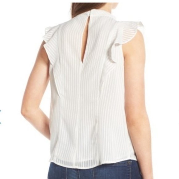 NORDSTROM ASTR the Label Ruffle Sleeve Choker White Top NWT sz S - Picture 3 of 6
